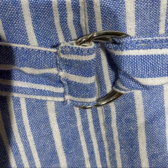 Sapphire Red Paper bag Linen High Waisted Striped Blue/White Short w/Belt - Picture 8 of 8